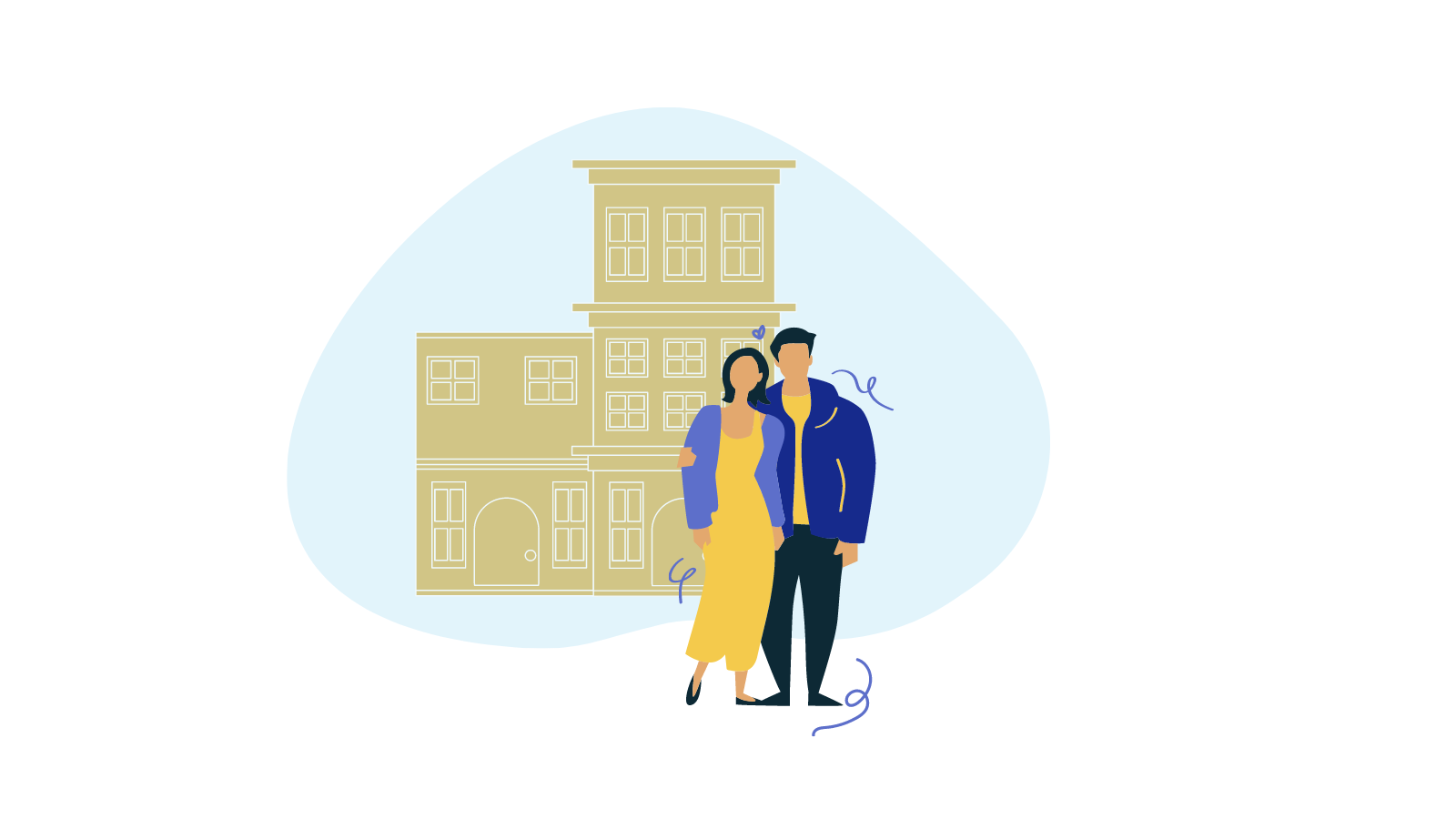 Young couple in front of townhome