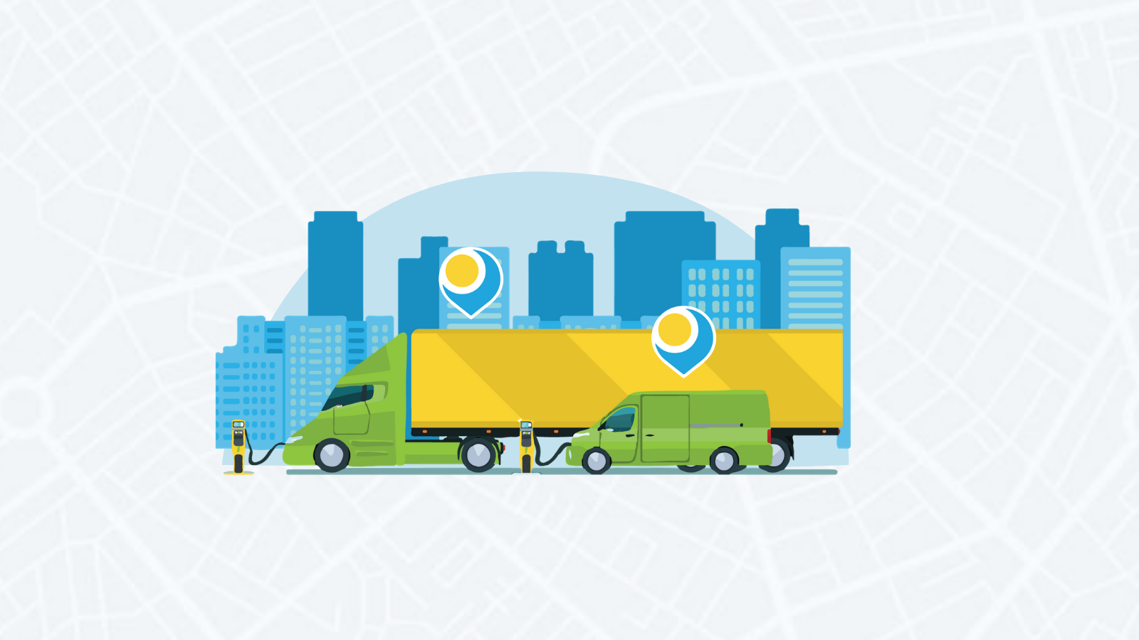 Fleet vehicles traveling through city
